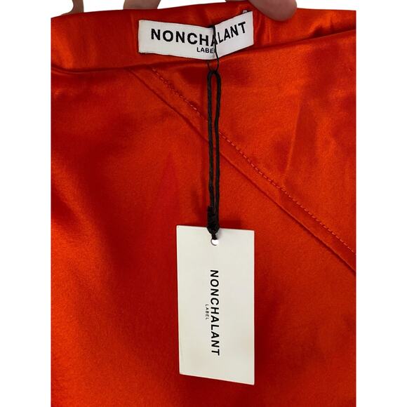 NONchalant Label Kiana Skirt Hi Low Satin Pull On Side Slit Orange Size Medium - Picture 9 of 10